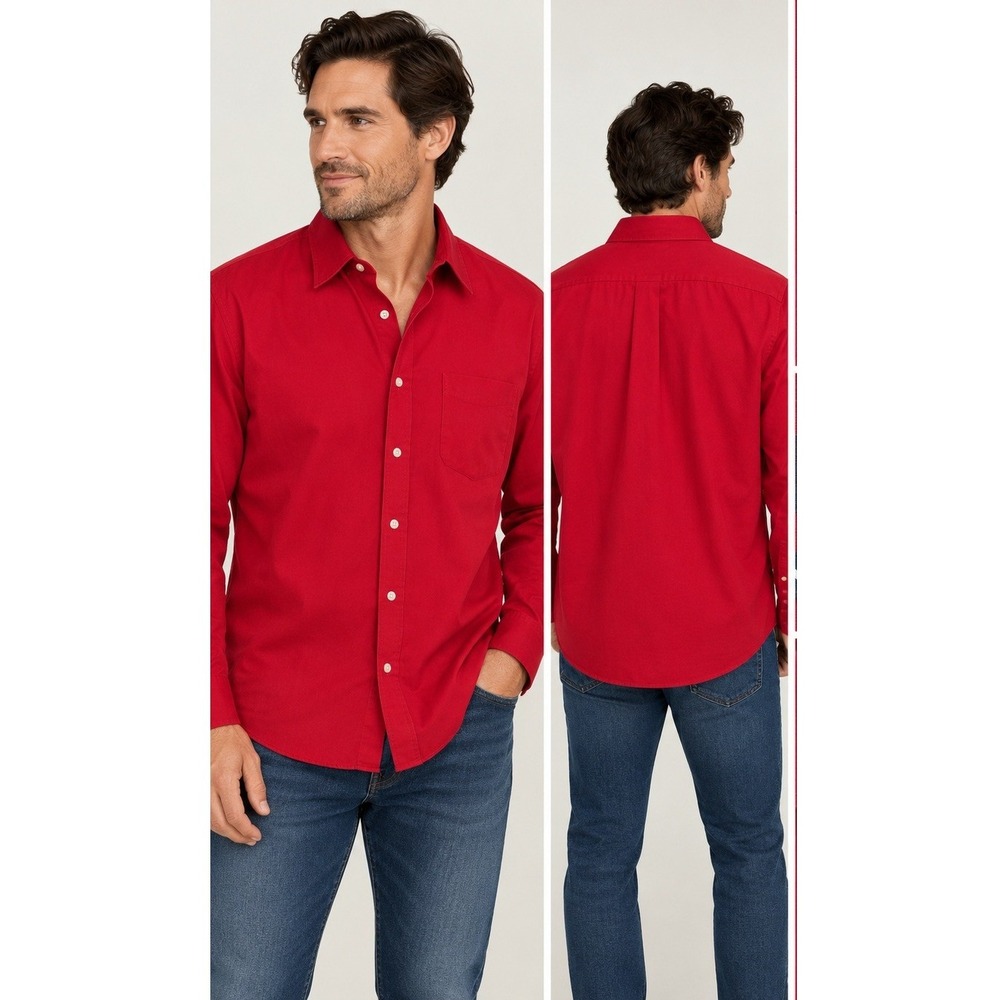 IZOD Button Down Mens 16.5 32/33 Preppy Red Wrinkle Free Twill Long Sleeve Shirt